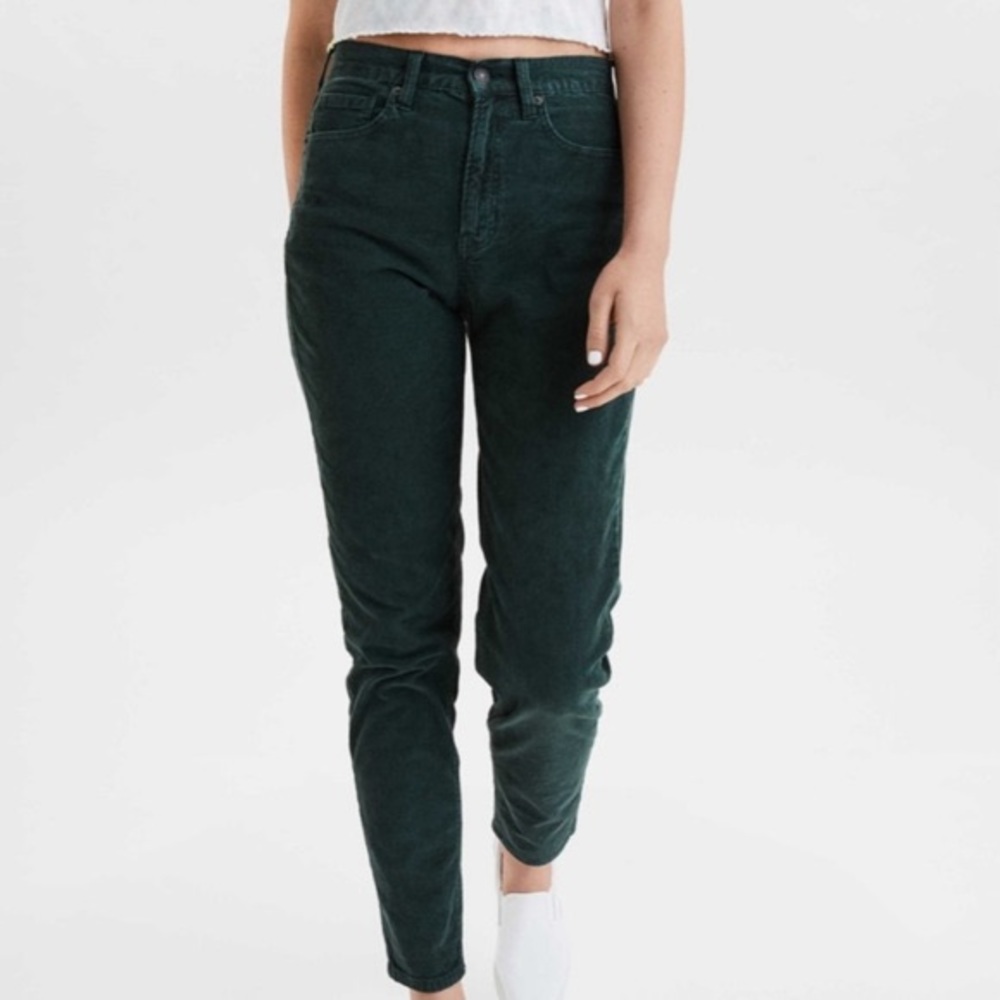 American Eagle Corduroy Mom Jeans Green Stretch